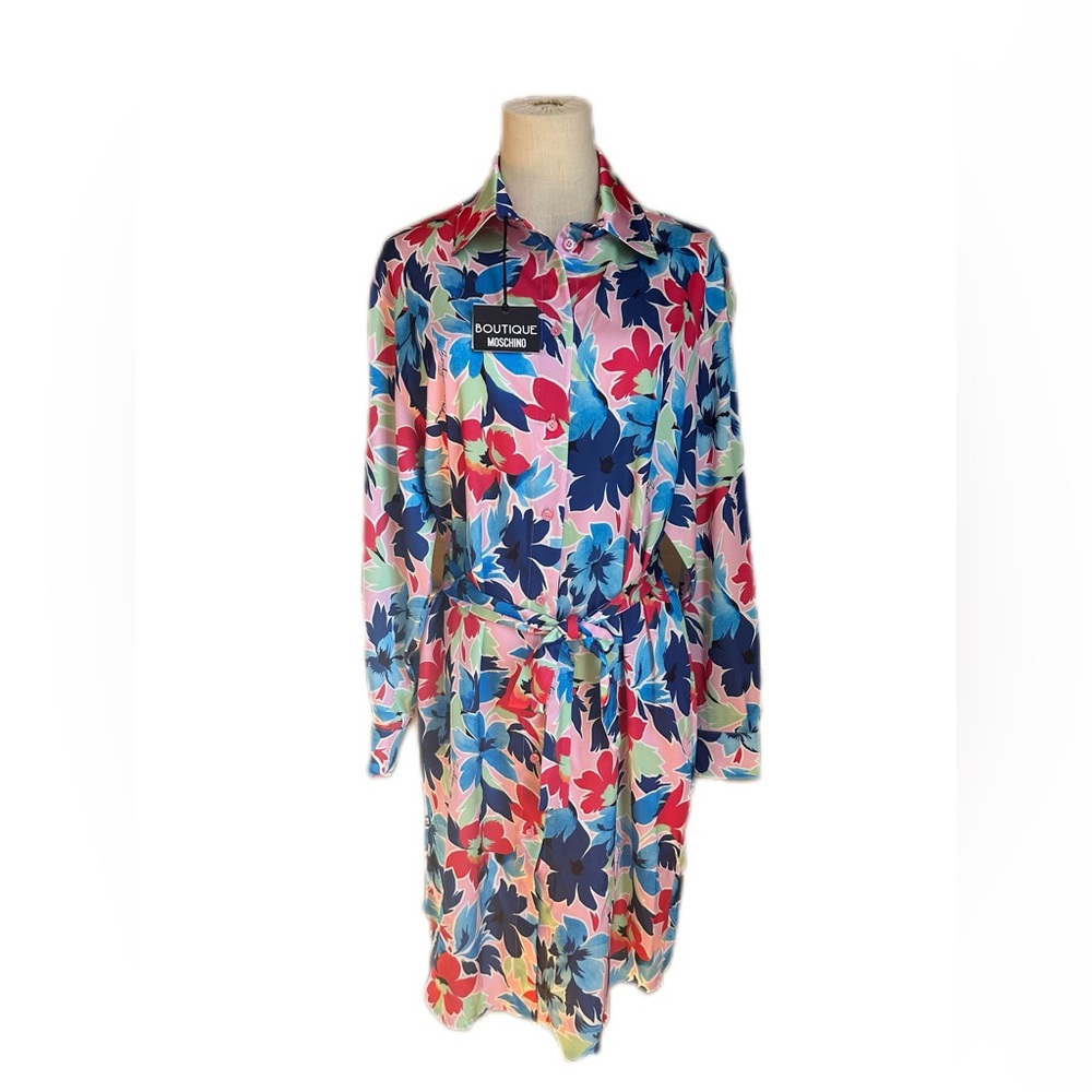 Boutique Moschino Floral Midi Dress Removable Belt Front Pockets Size 8